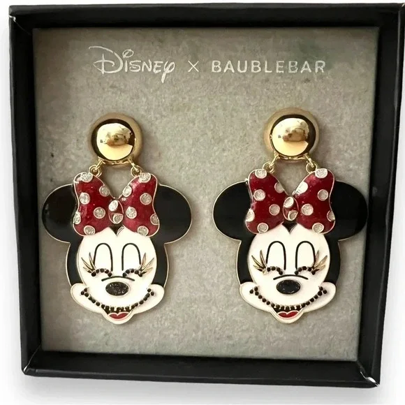 Disney Minnie Mouse x Baublebar Earrings With Crystal Accents Gold Tone Hardware - Picture 2 of 4